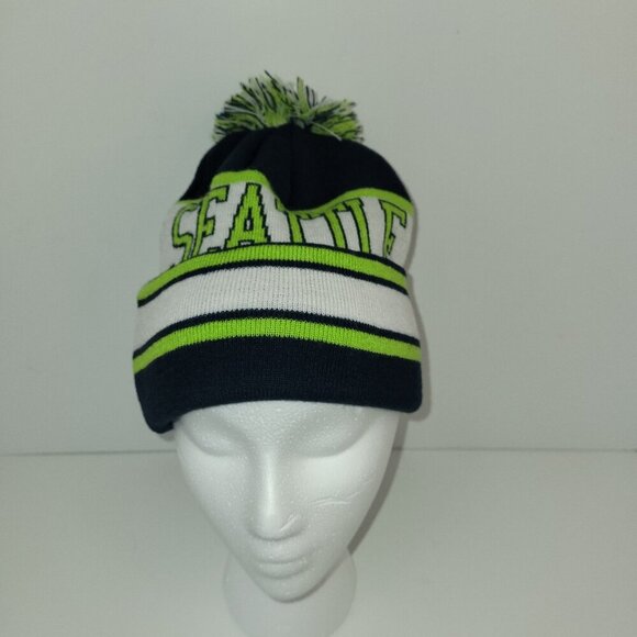 Seattle Seahawk Knit Pom Beanie Hat One Size - Picture 5 of 7